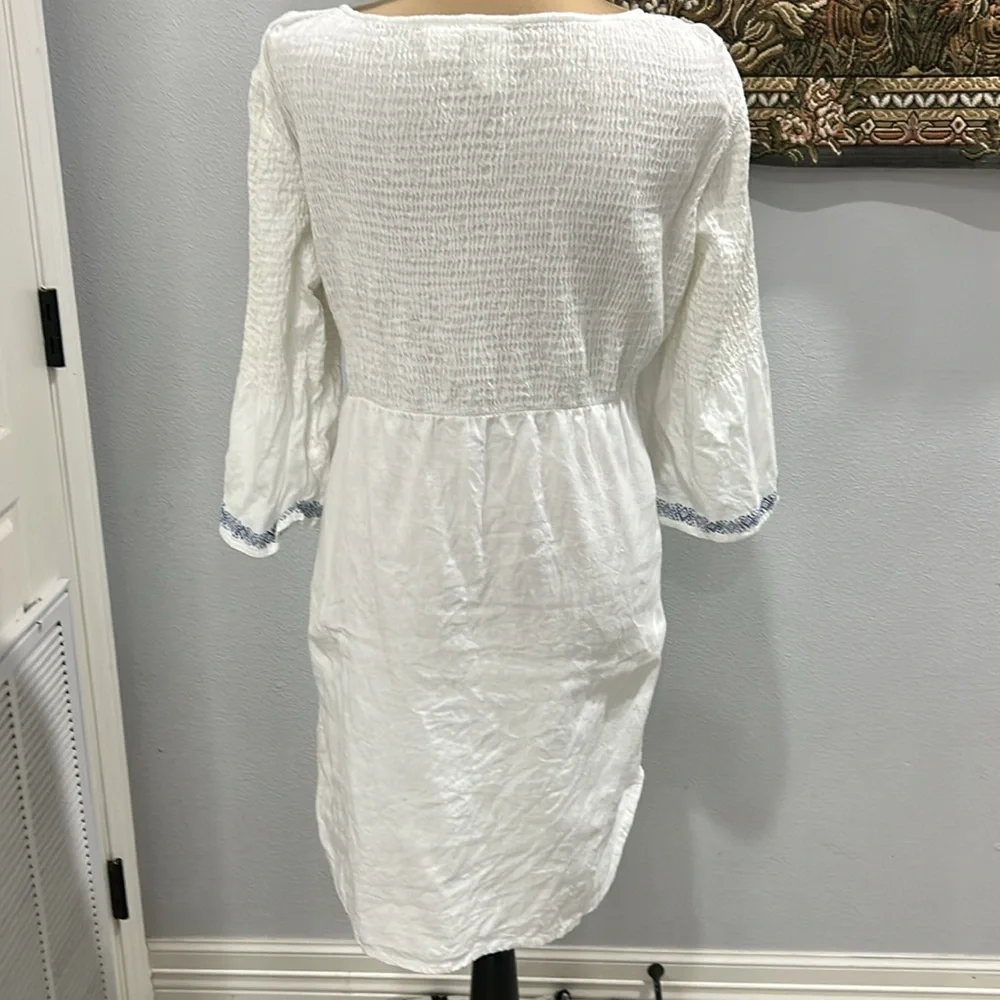 BILLABONG White Cotton Dress/Cover With Blue Design Print. Size L‎ - Picture 6 of 13
